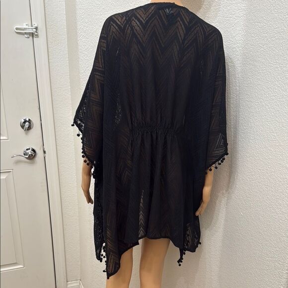 Catherines Black Chevron Kimono Beach Coverup Sz 0X-1X PalmPalm Ball Cruise Wear - Picture 7 of 12